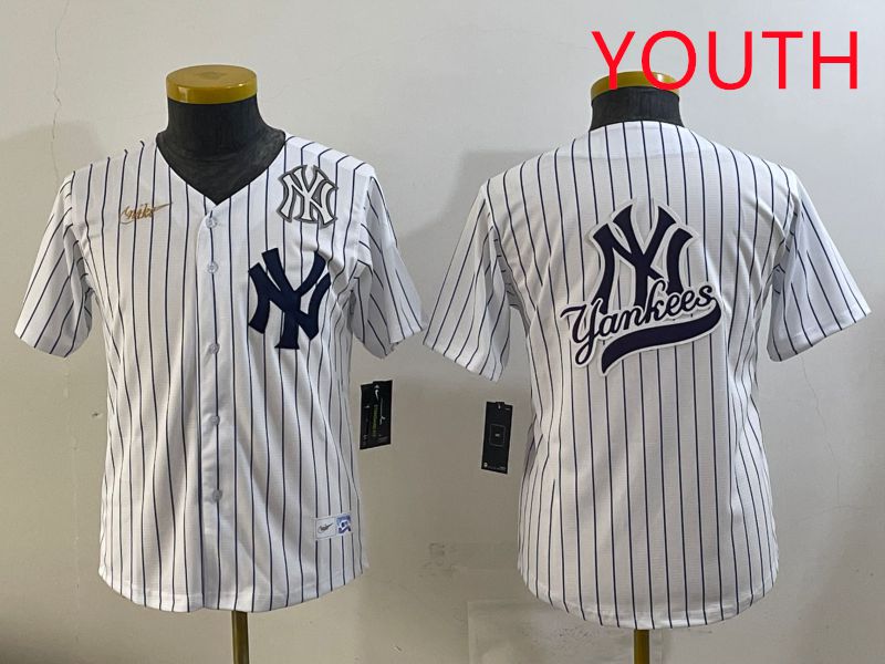 Youth 2025 New York Yankees Blank White Stripe Throwback Nike MLB Jersey style 6->youth mlb jersey->Youth Jersey